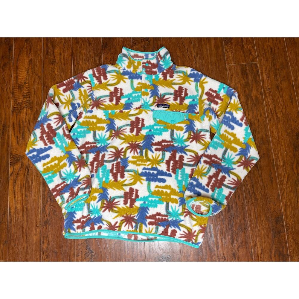 Patagonia Synchilla Snap T Fleece Pullover Womens Size L Aztec Tree Fresh Teal